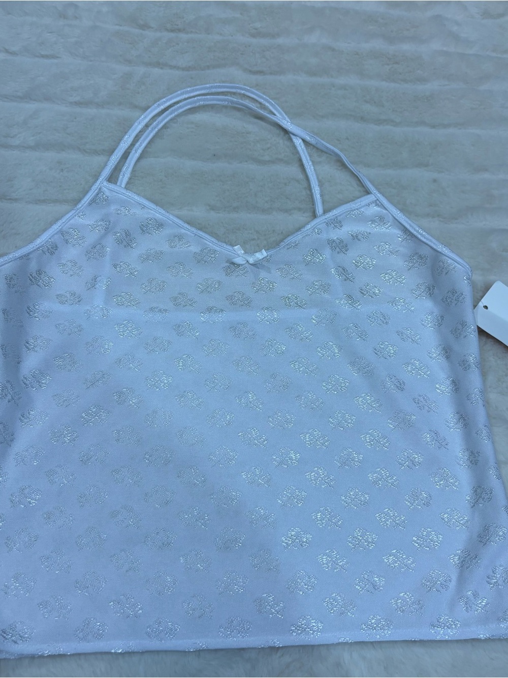 Women's White Metallic Floral Cami with Double Spaghetti Straps